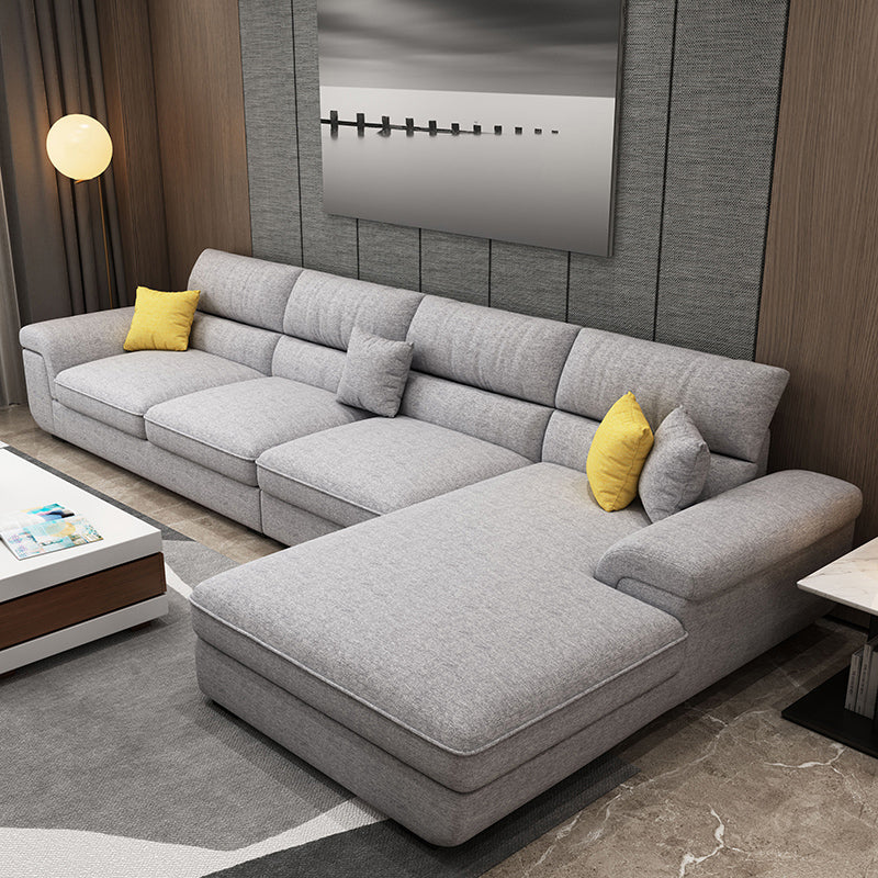 137.8"L x 70.87"W x 37.4"H Removable Cushions Sectionals in Khaki/Blue/Gray Grey Cotton Blend Sponge Clearhalo 'furn' 'furn_sectionals' 'Furniture' 'furniture_sectionals' 'kitchen' 'kitchen_sectionals' 'Living Room Furniture' 'Sectionals' 4820834