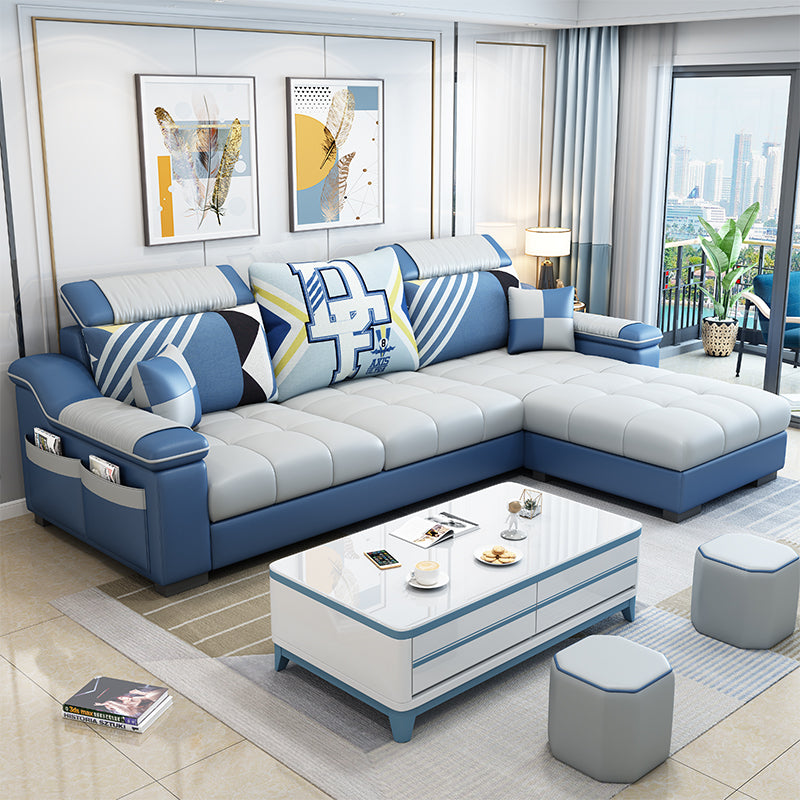 Sloped Arms Pillowed Back Cushions Storage Sectional Sofa with Chaise Beige Clearhalo 'furn' 'furn_sectionals' 'Furniture' 'furniture_sectionals' 'kitchen' 'kitchen_sectionals' 'Living Room Furniture' 'Sectionals' 4820856