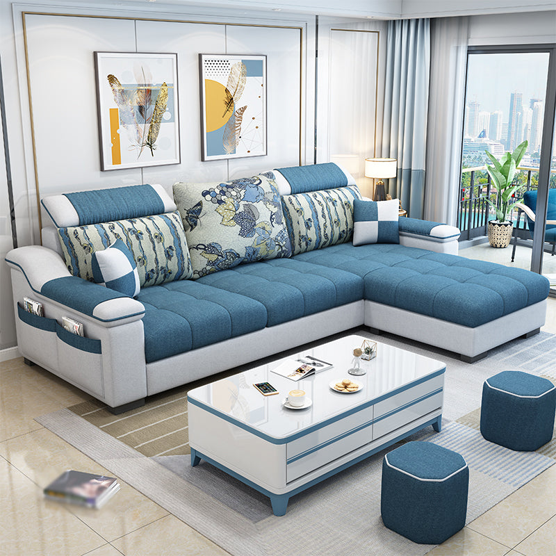 Sloped Arms Pillowed Back Cushions Storage Sectional Sofa with Chaise Dark Blue Clearhalo 'furn' 'furn_sectionals' 'Furniture' 'furniture_sectionals' 'kitchen' 'kitchen_sectionals' 'Living Room Furniture' 'Sectionals' 4820857
