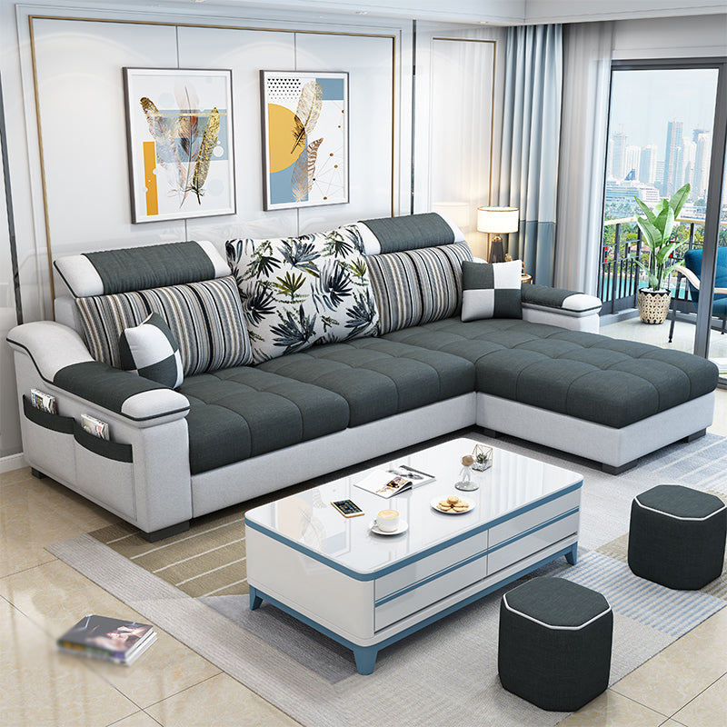 Sloped Arms Pillowed Back Cushions Storage Sectional Sofa with Chaise Black Clearhalo 'furn' 'furn_sectionals' 'Furniture' 'furniture_sectionals' 'kitchen' 'kitchen_sectionals' 'Living Room Furniture' 'Sectionals' 4820860