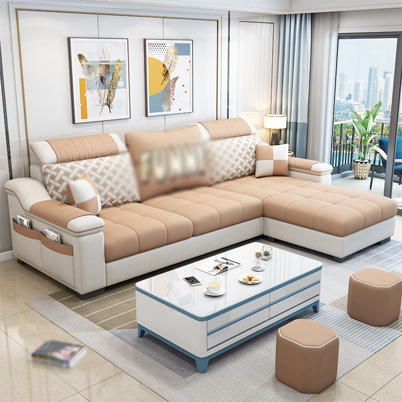 Sloped Arms Pillowed Back Cushions Storage Sectional Sofa with Chaise Orange Clearhalo 'furn' 'furn_sectionals' 'Furniture' 'furniture_sectionals' 'kitchen' 'kitchen_sectionals' 'Living Room Furniture' 'Sectionals' 4820866