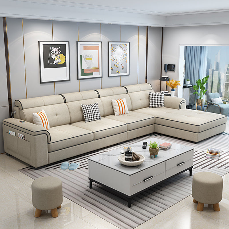 133.07" L x 70.86" W x 35.43" H Pillow Top Arm Sectional with Pillowed Back Cushions Beige Linen Clearhalo 'furn' 'furn_sectionals' 'Furniture' 'furniture_sectionals' 'kitchen' 'kitchen_sectionals' 'Living Room Furniture' 'Sectionals' 4820918
