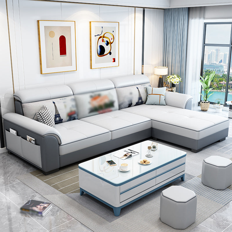3-Seater L-Shape Right Hand Facing Storage Sectional Sofa with Chaise Grey White Clearhalo 'furn' 'furn_sectionals' 'Furniture' 'furniture_sectionals' 'kitchen' 'kitchen_sectionals' 'Living Room Furniture' 'Sectionals' 4820933