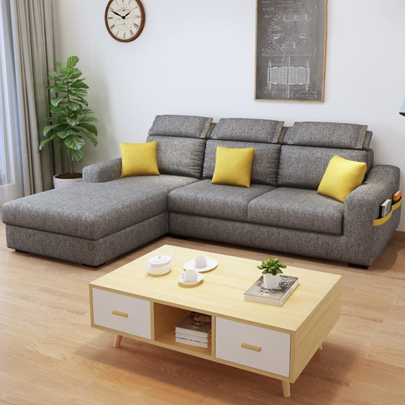 Square Arm Light-grey Cushion Back Modern Living Room Storage Sofa 87"L x 63"W x 37"H Latex Clearhalo 'furn' 'furn_sectionals' 'Furniture' 'furniture_sectionals' 'kitchen' 'kitchen_sectionals' 'Living Room Furniture' 'Sectionals' 4820941