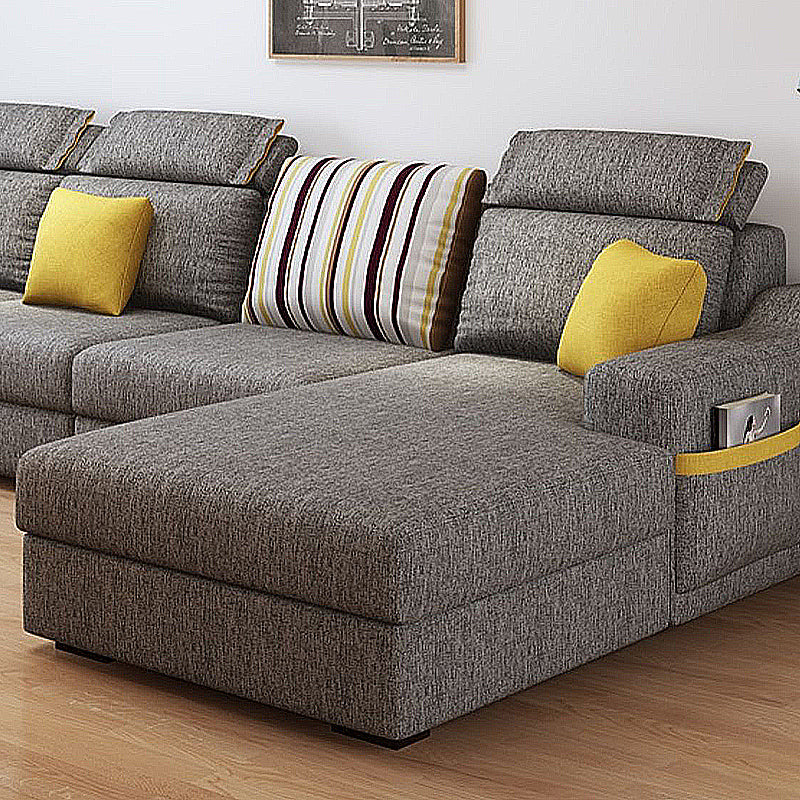 Square Arm Light-grey Cushion Back Modern Living Room Storage Sofa Clearhalo 'furn' 'furn_sectionals' 'Furniture' 'furniture_sectionals' 'kitchen' 'kitchen_sectionals' 'Living Room Furniture' 'Sectionals' 4820945