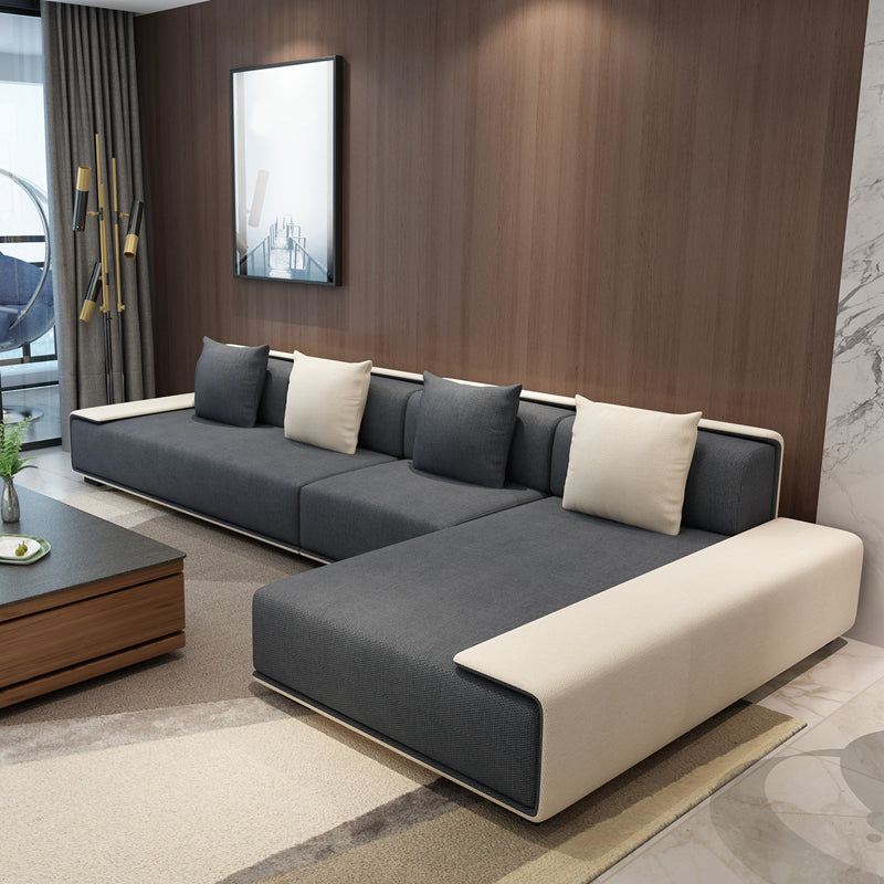 146.46"L x 70.87"W x 29.53"H Contemporary Fabric Square Arm Sectionals Gray-White Linen Clearhalo 'furn' 'furn_sectionals' 'Furniture' 'furniture_sectionals' 'kitchen' 'kitchen_sectionals' 'Living Room Furniture' 'Sectionals' 4820952