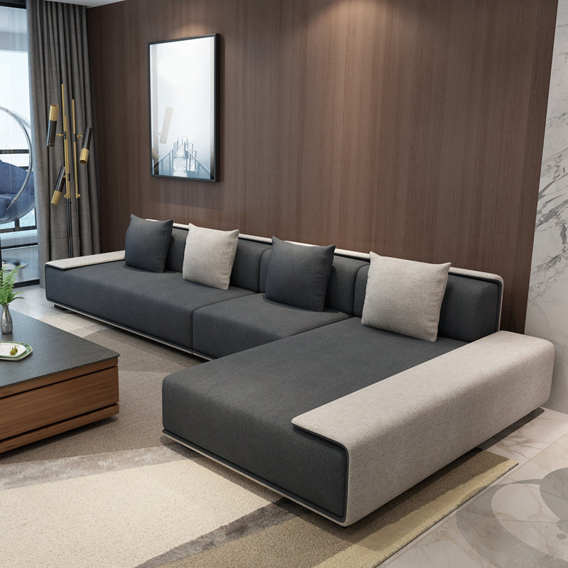 146.46"L x 70.87"W x 29.53"H Contemporary Fabric Square Arm Sectionals White-Gray Linen Clearhalo 'furn' 'furn_sectionals' 'Furniture' 'furniture_sectionals' 'kitchen' 'kitchen_sectionals' 'Living Room Furniture' 'Sectionals' 4820961