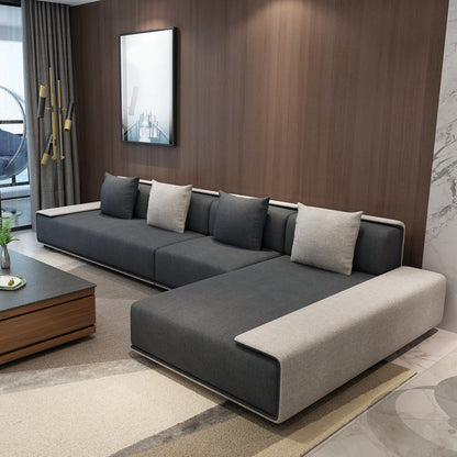 146.46"L x 70.87"W x 29.53"H Contemporary Fabric Square Arm Sectionals White-Gray Linen Clearhalo 'furn' 'furn_sectionals' 'Furniture' 'furniture_sectionals' 'kitchen' 'kitchen_sectionals' 'Living Room Furniture' 'Sectionals' 4820961