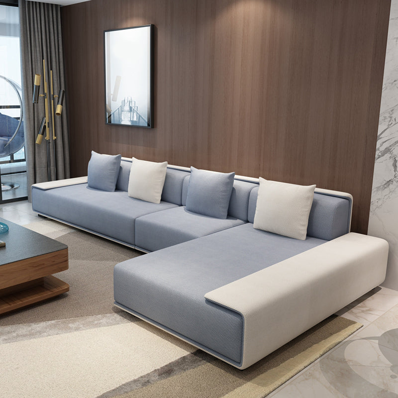 146.46"L x 70.87"W x 29.53"H Contemporary Fabric Square Arm Sectionals Blue-White Velvet Clearhalo 'furn' 'furn_sectionals' 'Furniture' 'furniture_sectionals' 'kitchen' 'kitchen_sectionals' 'Living Room Furniture' 'Sectionals' 4820971