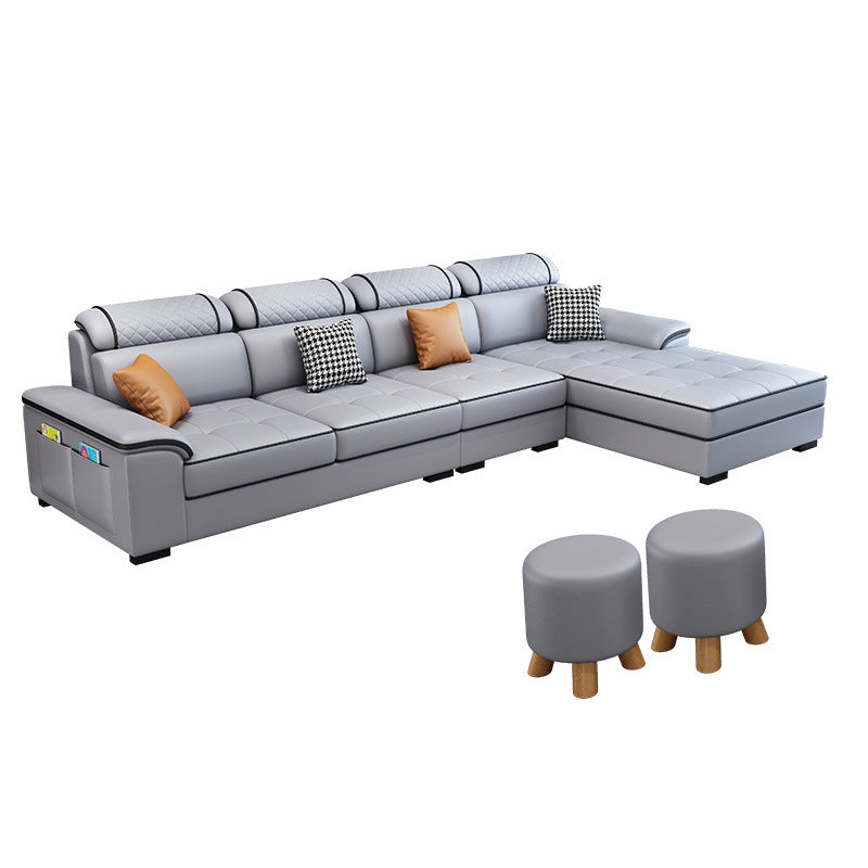 Faux Leather/Fabric Slipcovered Sectionals with Reversible Chaise and Storage Smoke Gray Clearhalo 'Furniture' 'furniture_sectionals' 'kitchen' 'kitchen_sectionals' 'Living Room Furniture' 'Sectionals' 4820994