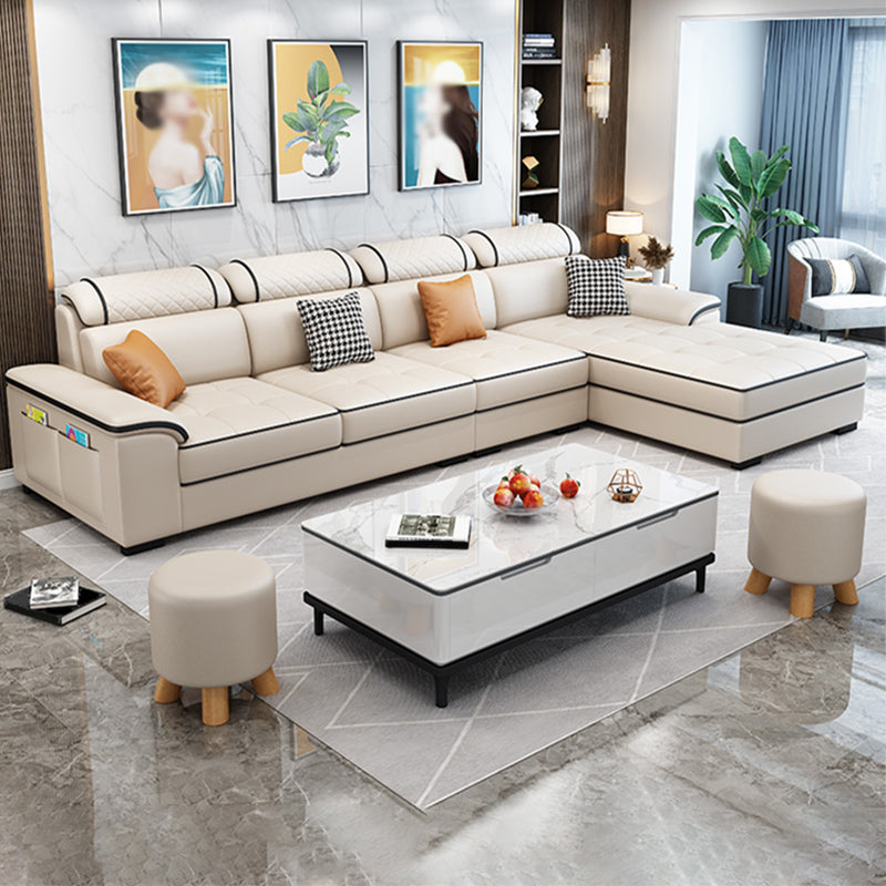 Faux Leather/Fabric Slipcovered Sectionals with Reversible Chaise and Storage Khaki Clearhalo 'Furniture' 'furniture_sectionals' 'kitchen' 'kitchen_sectionals' 'Living Room Furniture' 'Sectionals' 4820995