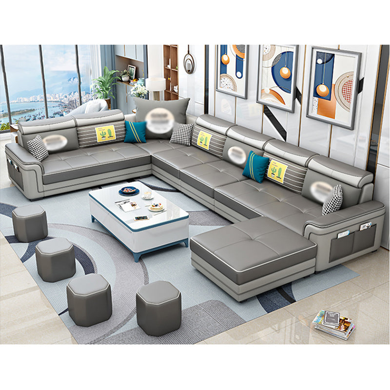 6-Seater Pillowed Back Cushions Square Arm Sectional Sofa for Living Room Coffee Clearhalo 'furn' 'furn_sectionals' 'Furniture' 'furniture_sectionals' 'kitchen' 'kitchen_sectionals' 'Living Room Furniture' 'Sectionals' 4821014