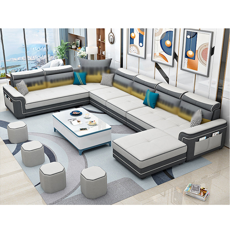 6-Seater Pillowed Back Cushions Square Arm Sectional Sofa for Living Room Beige Clearhalo 'furn' 'furn_sectionals' 'Furniture' 'furniture_sectionals' 'kitchen' 'kitchen_sectionals' 'Living Room Furniture' 'Sectionals' 4821023