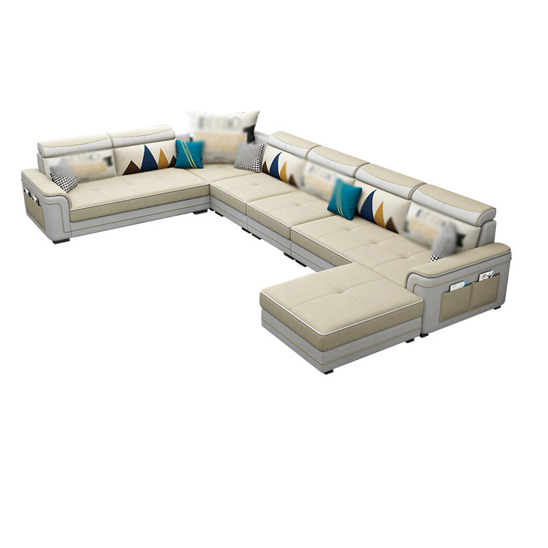 6-Seater Pillowed Back Cushions Square Arm Sectional Sofa for Living Room Clearhalo 'furn' 'furn_sectionals' 'Furniture' 'furniture_sectionals' 'kitchen' 'kitchen_sectionals' 'Living Room Furniture' 'Sectionals' 4821035