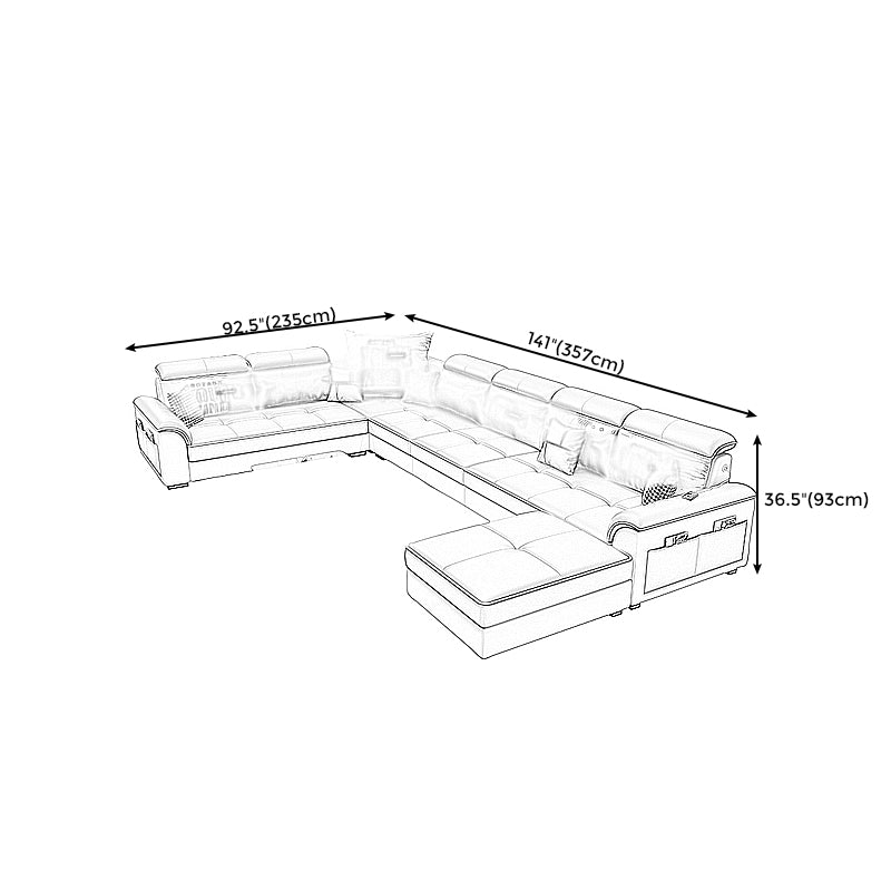 6-Seater Pillowed Back Cushions Square Arm Sectional Sofa for Living Room Clearhalo 'furn' 'furn_sectionals' 'Furniture' 'furniture_sectionals' 'kitchen' 'kitchen_sectionals' 'Living Room Furniture' 'Sectionals' 4821036