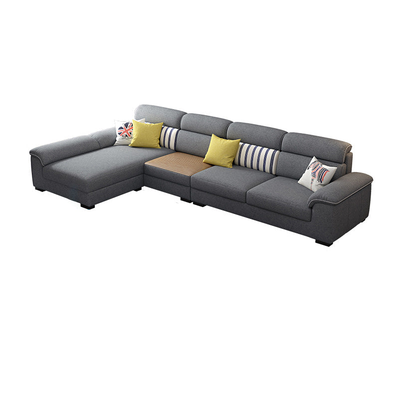 Grey Contemporary Stain-Resistant Living Room L-Shape Right Hand Facing Sofa 142"L x 71"W x 35"H Clearhalo 'furn' 'furn_sectionals' 'Furniture' 'furniture_sectionals' 'kitchen' 'kitchen_sectionals' 'Living Room Furniture' 'Sectionals' 4821038