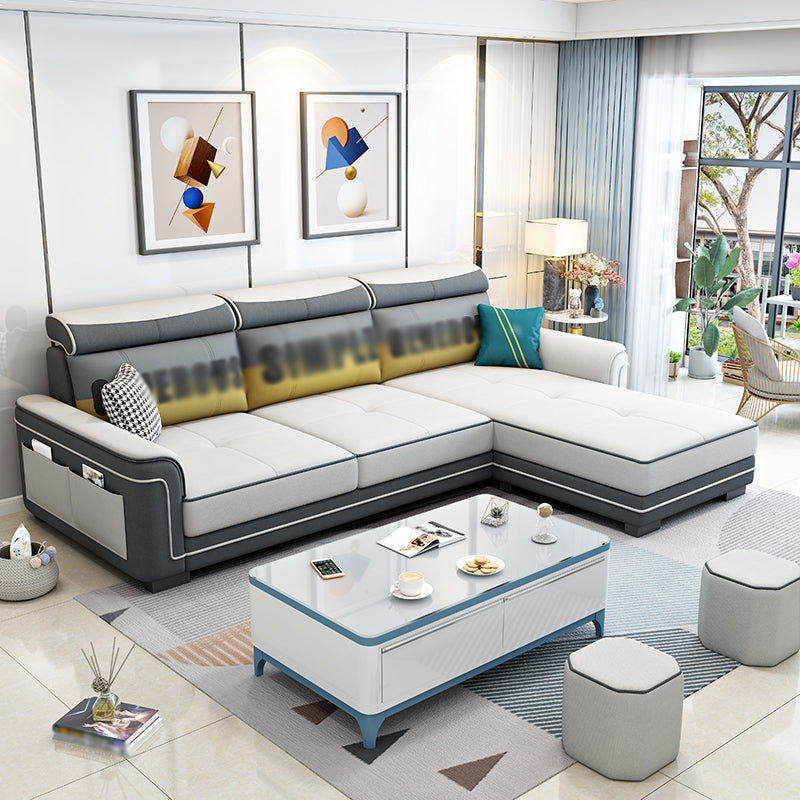 Square Arm L-Shape Right Hand Facing Sectional Sofa with Chaise Grey White Clearhalo 'furn' 'furn_sectionals' 'Furniture' 'furniture_sectionals' 'kitchen' 'kitchen_sectionals' 'Living Room Furniture' 'Sectionals' 4821049