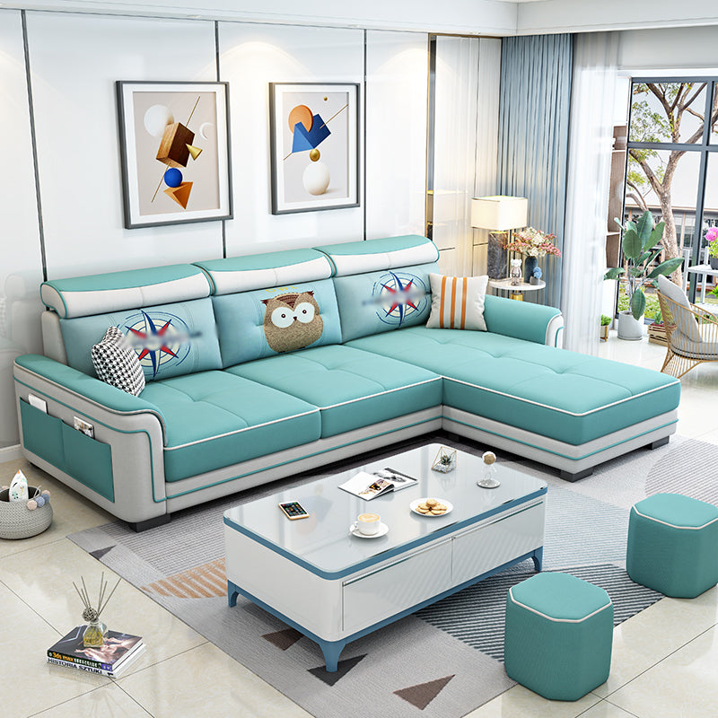 Square Arm L-Shape Right Hand Facing Sectional Sofa with Chaise Mint Green Clearhalo 'furn' 'furn_sectionals' 'Furniture' 'furniture_sectionals' 'kitchen' 'kitchen_sectionals' 'Living Room Furniture' 'Sectionals' 4821056