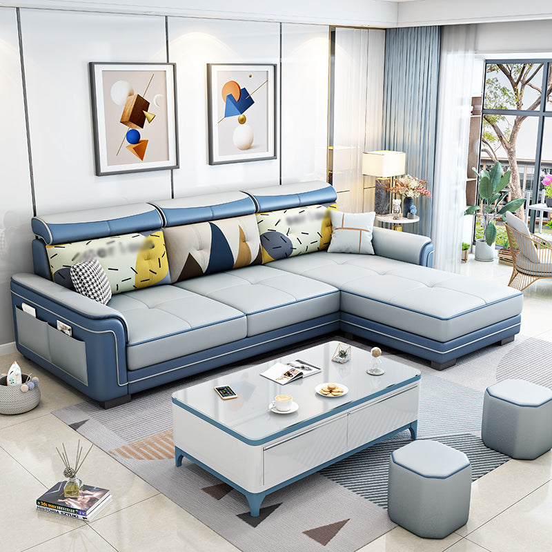 Square Arm L-Shape Right Hand Facing Sectional Sofa with Chaise Blue White Clearhalo 'furn' 'furn_sectionals' 'Furniture' 'furniture_sectionals' 'kitchen' 'kitchen_sectionals' 'Living Room Furniture' 'Sectionals' 4821059