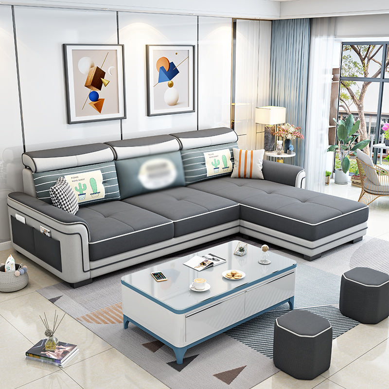 Square Arm L-Shape Right Hand Facing Sectional Sofa with Chaise Dark Grey White Clearhalo 'furn' 'furn_sectionals' 'Furniture' 'furniture_sectionals' 'kitchen' 'kitchen_sectionals' 'Living Room Furniture' 'Sectionals' 4821060