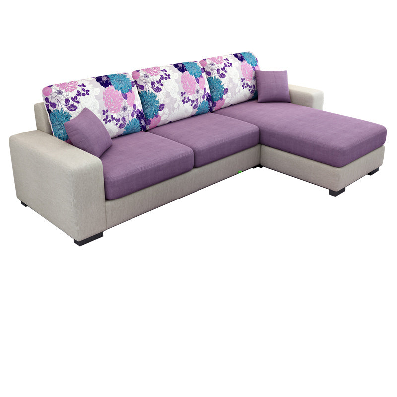 3-Seater Square Arm Pillowed Back Cushions Sectional Sofa with Chaise Violet Clearhalo 'furn' 'furn_sectionals' 'Furniture' 'furniture_sectionals' 'kitchen' 'kitchen_sectionals' 'Living Room Furniture' 'Sectionals' 4821065