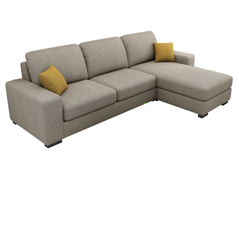 3-Seater Square Arm Pillowed Back Cushions Sectional Sofa with Chaise Brown Clearhalo 'furn' 'furn_sectionals' 'Furniture' 'furniture_sectionals' 'kitchen' 'kitchen_sectionals' 'Living Room Furniture' 'Sectionals' 4821073