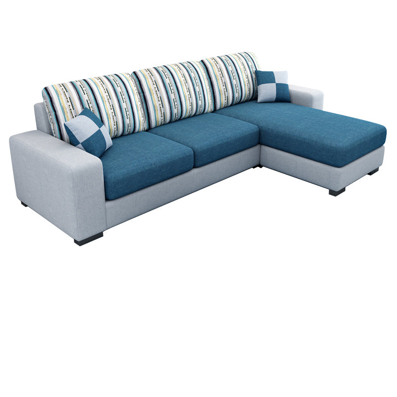 3-Seater Square Arm Pillowed Back Cushions Sectional Sofa with Chaise Dark Blue Clearhalo 'furn' 'furn_sectionals' 'Furniture' 'furniture_sectionals' 'kitchen' 'kitchen_sectionals' 'Living Room Furniture' 'Sectionals' 4821074