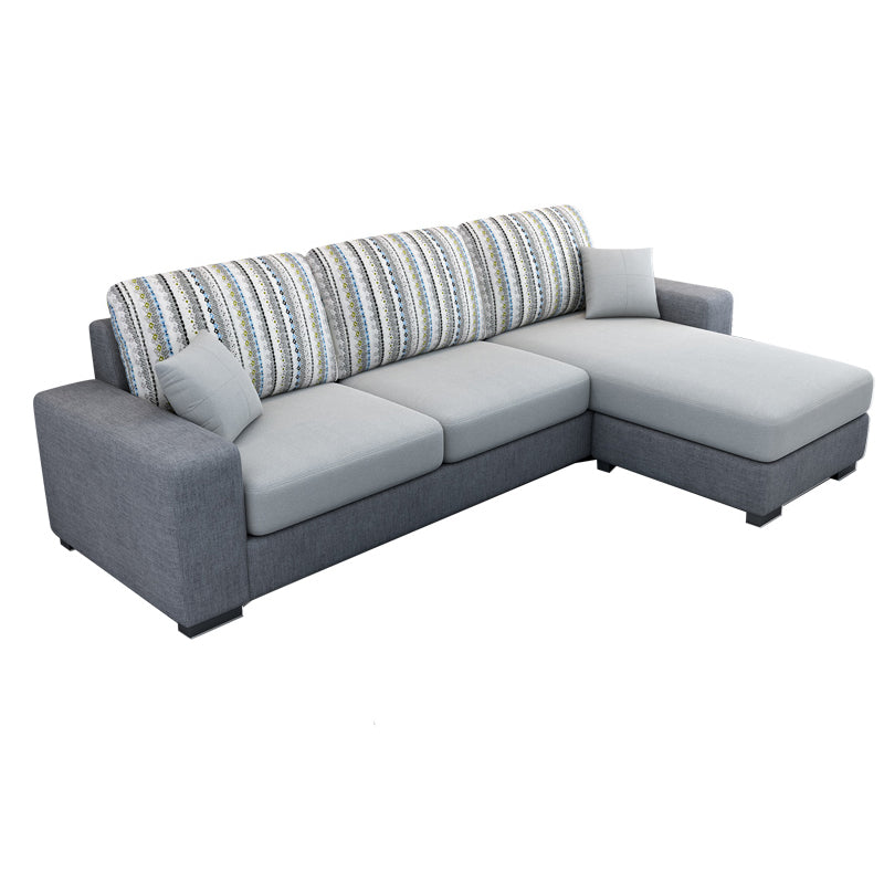 3-Seater Square Arm Pillowed Back Cushions Sectional Sofa with Chaise Clearhalo 'furn' 'furn_sectionals' 'Furniture' 'furniture_sectionals' 'kitchen' 'kitchen_sectionals' 'Living Room Furniture' 'Sectionals' 4821075