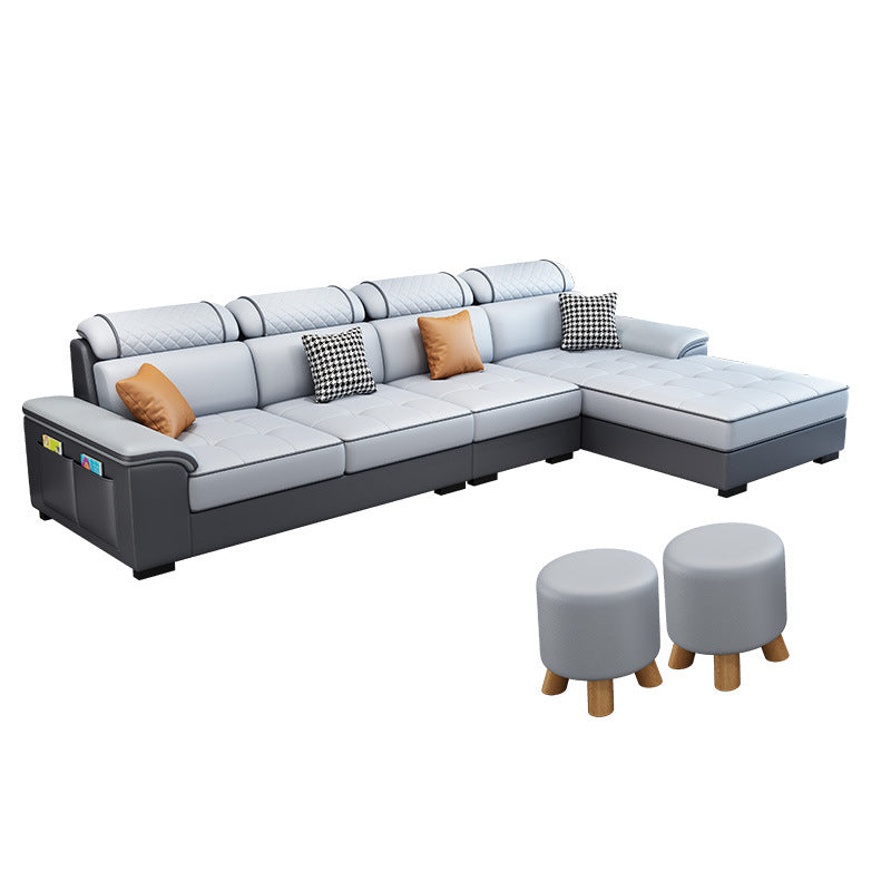 Slipcovered Faux Leather/Fabric Sectionals with Reversible Chaise and Storage Grey Clearhalo 'Furniture' 'furniture_sectionals' 'kitchen' 'kitchen_sectionals' 'Living Room Furniture' 'Sectionals' 4821084