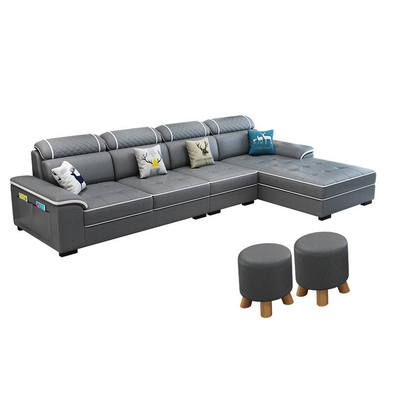 Slipcovered Faux Leather/Fabric Sectionals with Reversible Chaise and Storage Dark Gray Clearhalo 'Furniture' 'furniture_sectionals' 'kitchen' 'kitchen_sectionals' 'Living Room Furniture' 'Sectionals' 4821088
