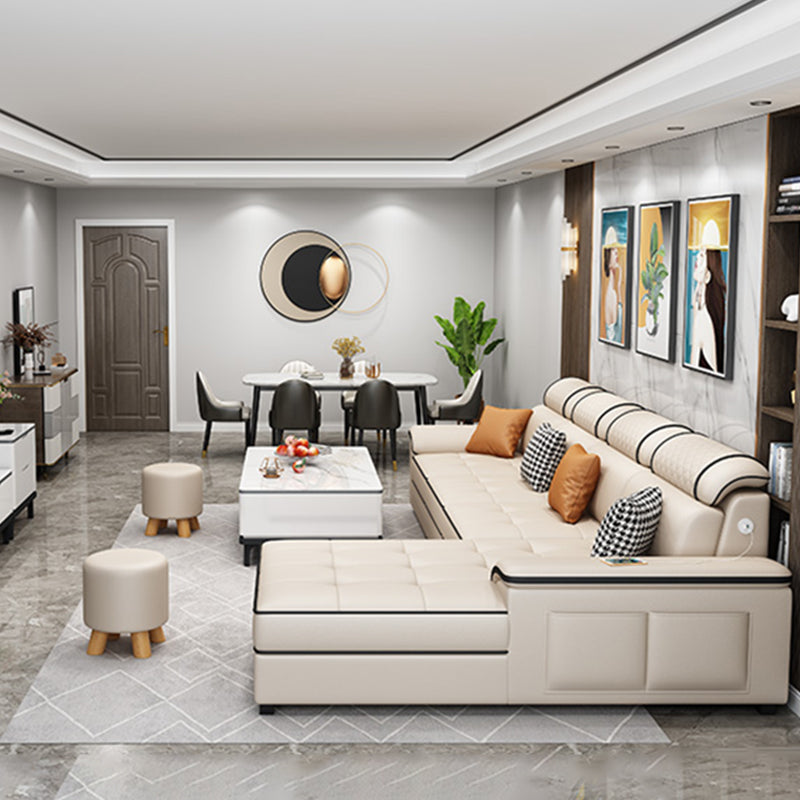 Slipcovered Faux Leather/Fabric Sectionals with Reversible Chaise and Storage Clearhalo 'Furniture' 'furniture_sectionals' 'kitchen' 'kitchen_sectionals' 'Living Room Furniture' 'Sectionals' 4821089