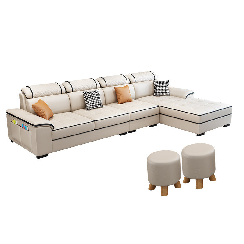 Slipcovered Faux Leather/Fabric Sectionals with Reversible Chaise and Storage Clearhalo 'Furniture' 'furniture_sectionals' 'kitchen' 'kitchen_sectionals' 'Living Room Furniture' 'Sectionals' 4821090