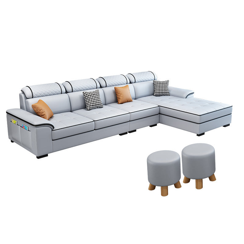 Slipcovered Faux Leather/Fabric Sectionals with Reversible Chaise and Storage Clearhalo 'Furniture' 'furniture_sectionals' 'kitchen' 'kitchen_sectionals' 'Living Room Furniture' 'Sectionals' 4821092