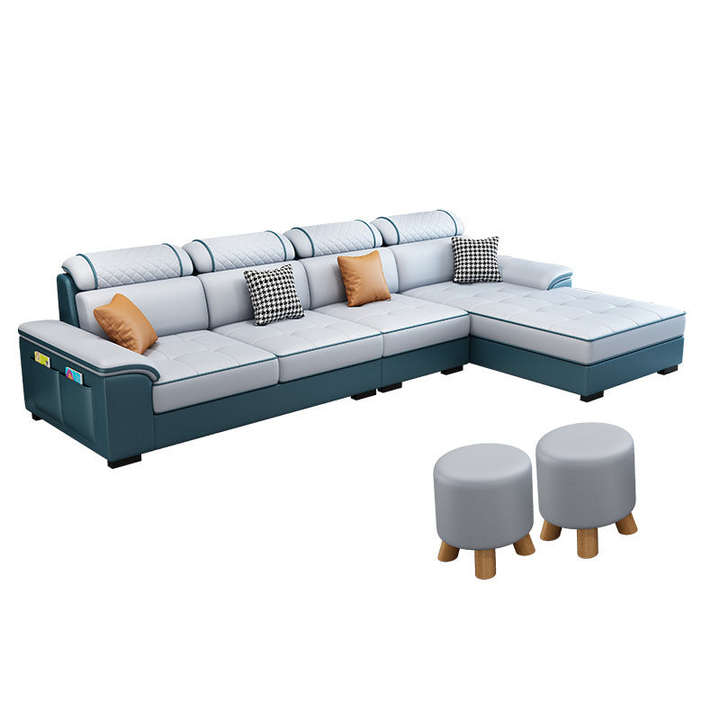 Slipcovered Faux Leather/Fabric Sectionals with Reversible Chaise and Storage Aqua Clearhalo 'Furniture' 'furniture_sectionals' 'kitchen' 'kitchen_sectionals' 'Living Room Furniture' 'Sectionals' 4821098