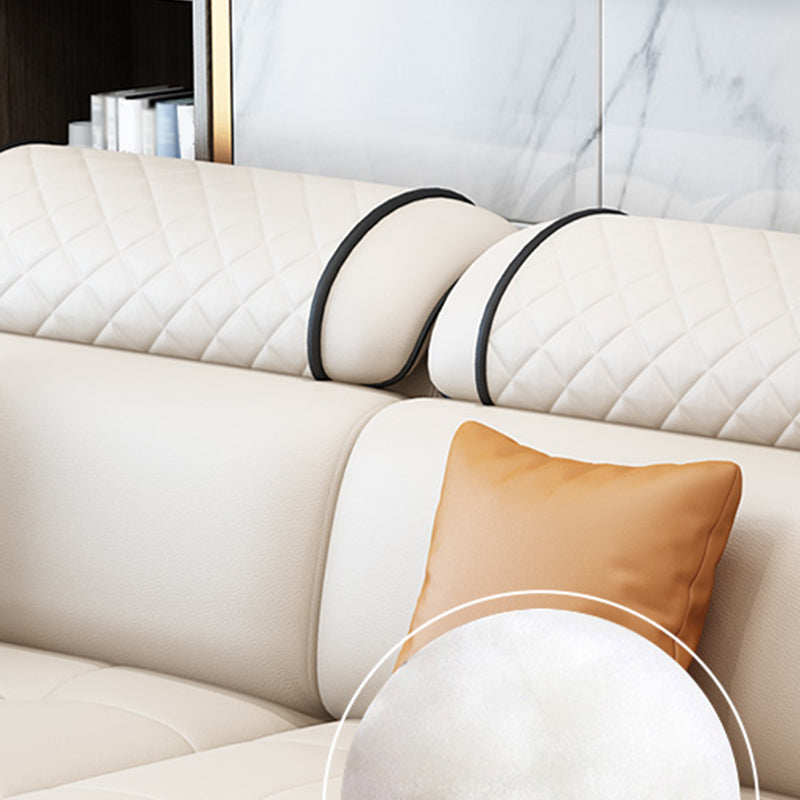 Slipcovered Faux Leather/Fabric Sectionals with Reversible Chaise and Storage Clearhalo 'Furniture' 'furniture_sectionals' 'kitchen' 'kitchen_sectionals' 'Living Room Furniture' 'Sectionals' 4821101