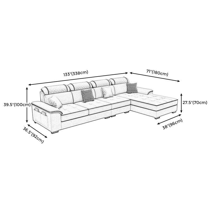 Slipcovered Faux Leather/Fabric Sectionals with Reversible Chaise and Storage Clearhalo 'Furniture' 'furniture_sectionals' 'kitchen' 'kitchen_sectionals' 'Living Room Furniture' 'Sectionals' 4821102