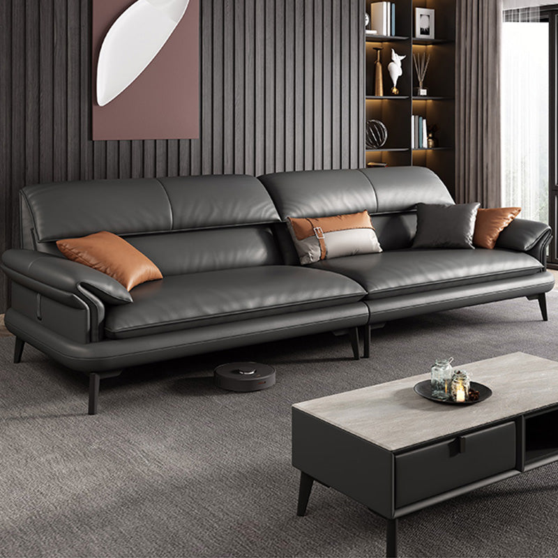 Leather Sofa in Gray Pillow Top Arm Cushions Modern Sofa for Living Room 138"L x 37"W x 33"H Clearhalo 'furn' 'furn_sectionals' 'Furniture' 'furniture_sectionals' 'kitchen' 'kitchen_sectionals' 'Living Room Furniture' 'Sectionals' 4821105
