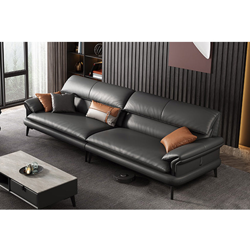 Leather Sofa in Gray Pillow Top Arm Cushions Modern Sofa for Living Room 114"L x 37"W x 33"H Clearhalo 'furn' 'furn_sectionals' 'Furniture' 'furniture_sectionals' 'kitchen' 'kitchen_sectionals' 'Living Room Furniture' 'Sectionals' 4821107