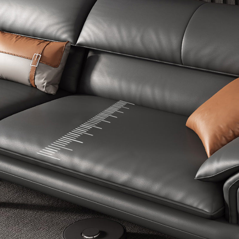 Leather Sofa in Gray Pillow Top Arm Cushions Modern Sofa for Living Room Clearhalo 'furn' 'furn_sectionals' 'Furniture' 'furniture_sectionals' 'kitchen' 'kitchen_sectionals' 'Living Room Furniture' 'Sectionals' 4821112