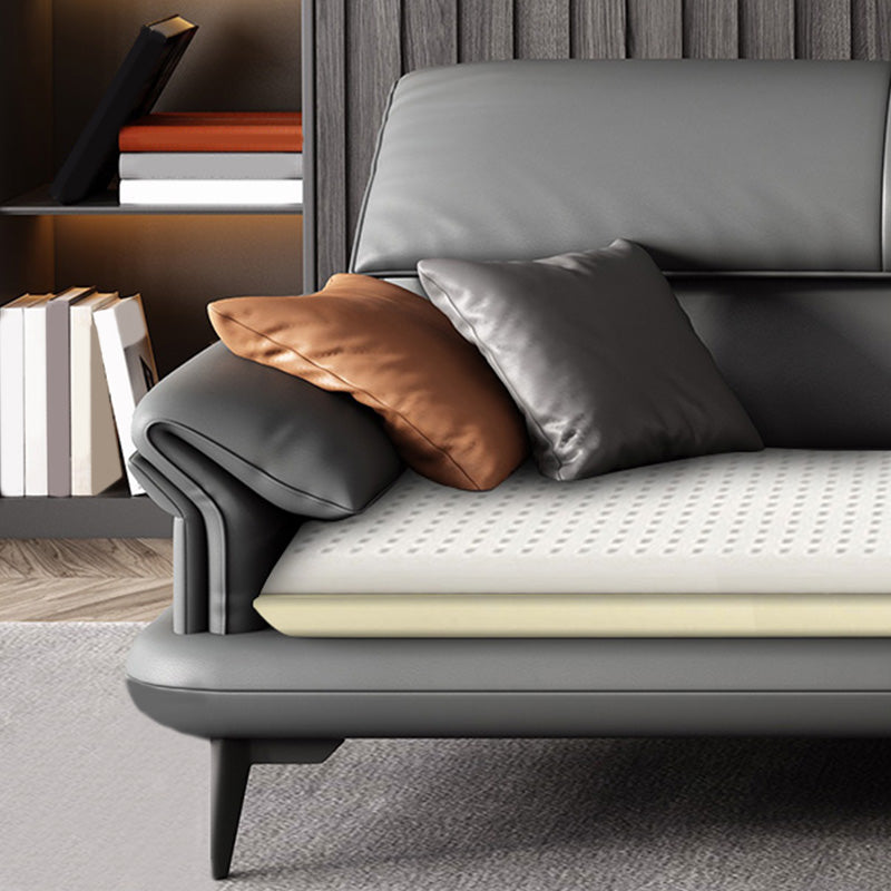 Leather Sofa in Gray Pillow Top Arm Cushions Modern Sofa for Living Room Clearhalo 'furn' 'furn_sectionals' 'Furniture' 'furniture_sectionals' 'kitchen' 'kitchen_sectionals' 'Living Room Furniture' 'Sectionals' 4821113