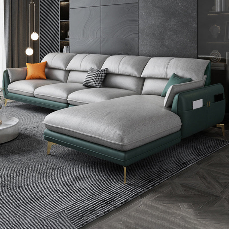 Scandinavian L-Shape Faux Leather Sectional with Storage for Apartment Green Latex Clearhalo 'furn' 'furn_sectionals' 'Furniture' 'furniture_sectionals' 'kitchen' 'kitchen_sectionals' 'Living Room Furniture' 'Sectionals' 4821123