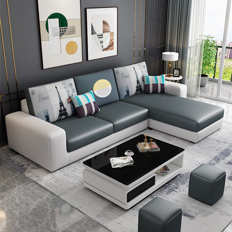 Square Arm Sectionals 27.56"High Removable Cushions Sofa with Ottomans Dark Gray-White Clearhalo 'furn' 'furn_sectionals' 'Furniture' 'furniture_sectionals' 'kitchen' 'kitchen_sectionals' 'Living Room Furniture' 'Sectionals' 4821137