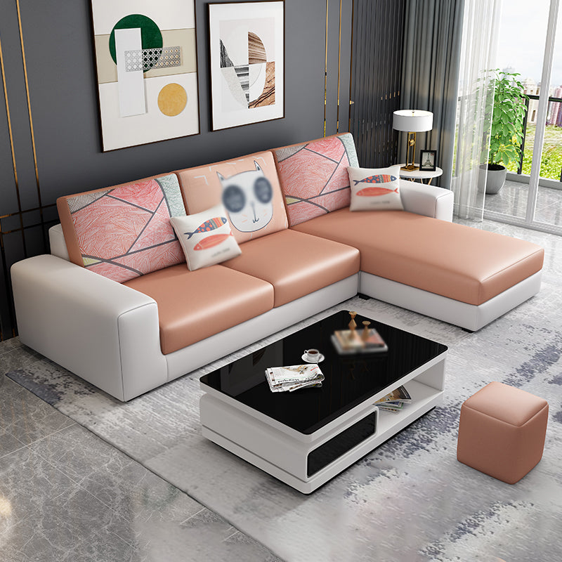 Square Arm Sectionals 27.56"High Removable Cushions Sofa with Ottomans Orange White Clearhalo 'furn' 'furn_sectionals' 'Furniture' 'furniture_sectionals' 'kitchen' 'kitchen_sectionals' 'Living Room Furniture' 'Sectionals' 4821141