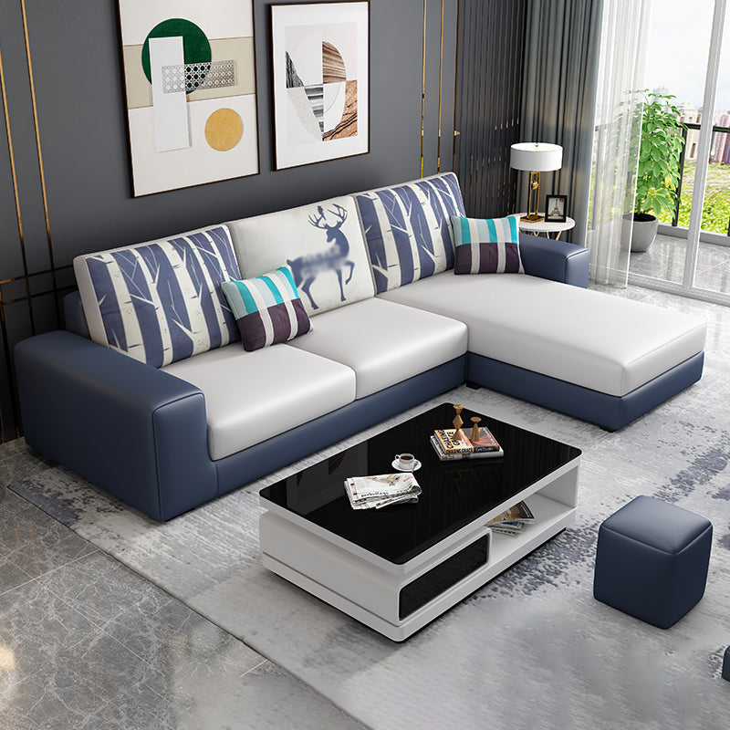 Square Arm Sectionals 27.56"High Removable Cushions Sofa with Ottomans Light Gray-White Clearhalo 'furn' 'furn_sectionals' 'Furniture' 'furniture_sectionals' 'kitchen' 'kitchen_sectionals' 'Living Room Furniture' 'Sectionals' 4821143