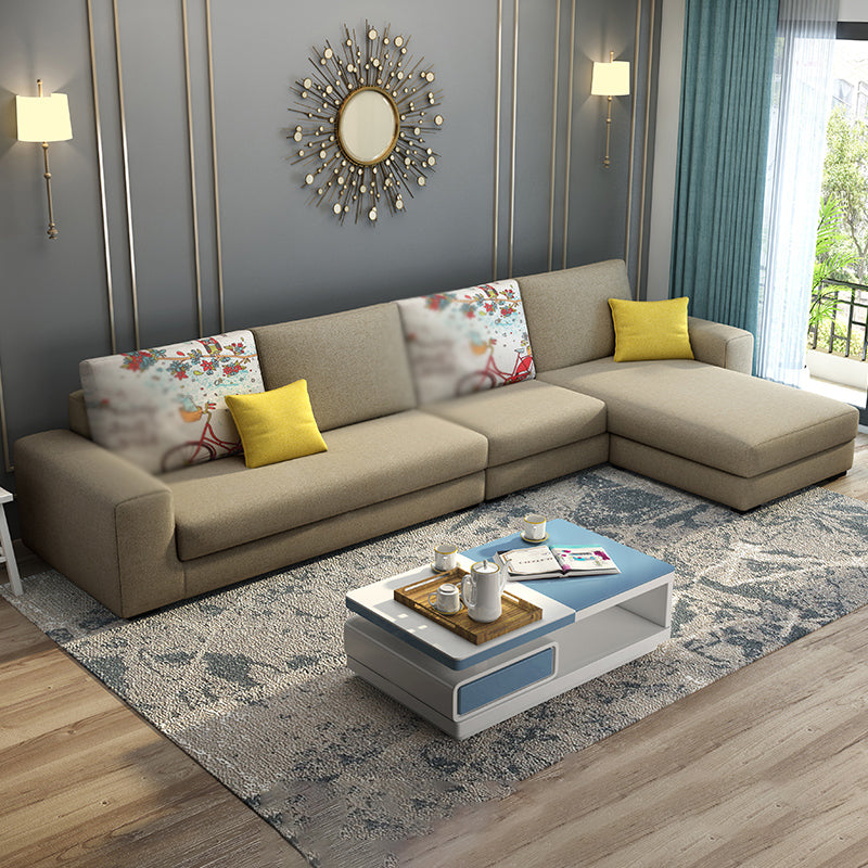 Removable Cushions Sectionals 27.56"High Square Arm Sectionals with Chaise Light Camel Clearhalo 'furn' 'furn_sectionals' 'Furniture' 'furniture_sectionals' 'kitchen' 'kitchen_sectionals' 'Living Room Furniture' 'Sectionals' 4821163