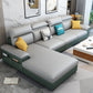 Cotton Blend and Faux Leather 4-Seater L-Shape Left Hand Facing Sectional Sofa with Chaise Green Grey Faux Leather Clearhalo 'furn' 'furn_sectionals' 'Furniture' 'furniture_sectionals' 'kitchen' 'kitchen_sectionals' 'Living Room Furniture' 'Sectionals' 4821167