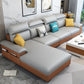 Cotton Blend and Faux Leather 4-Seater L-Shape Left Hand Facing Sectional Sofa with Chaise Orange-Gray Faux Leather Latex Clearhalo 'furn' 'furn_sectionals' 'Furniture' 'furniture_sectionals' 'kitchen' 'kitchen_sectionals' 'Living Room Furniture' 'Sectionals' 4821169