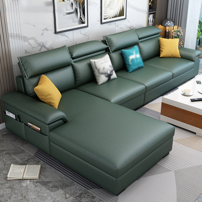 Cotton Blend and Faux Leather 4-Seater L-Shape Left Hand Facing Sectional Sofa with Chaise Blackish Green Faux Leather Clearhalo 'furn' 'furn_sectionals' 'Furniture' 'furniture_sectionals' 'kitchen' 'kitchen_sectionals' 'Living Room Furniture' 'Sectionals' 4821174