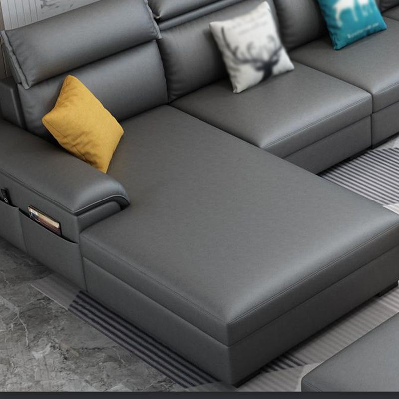 Cotton Blend and Faux Leather 4-Seater L-Shape Left Hand Facing Sectional Sofa with Chaise Clearhalo 'furn' 'furn_sectionals' 'Furniture' 'furniture_sectionals' 'kitchen' 'kitchen_sectionals' 'Living Room Furniture' 'Sectionals' 4821178