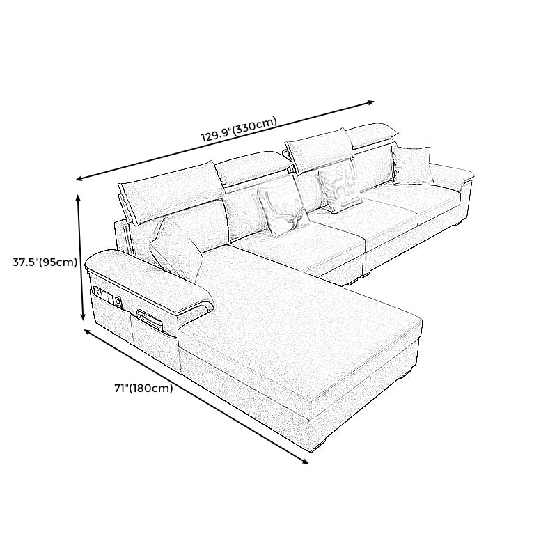 Cotton Blend and Faux Leather 4-Seater L-Shape Left Hand Facing Sectional Sofa with Chaise Clearhalo 'furn' 'furn_sectionals' 'Furniture' 'furniture_sectionals' 'kitchen' 'kitchen_sectionals' 'Living Room Furniture' 'Sectionals' 4821181